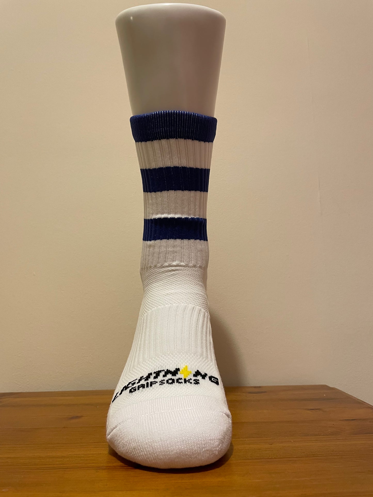 LIGHTNING GRIP SOCKS BLUE AND WHITE HOOPS