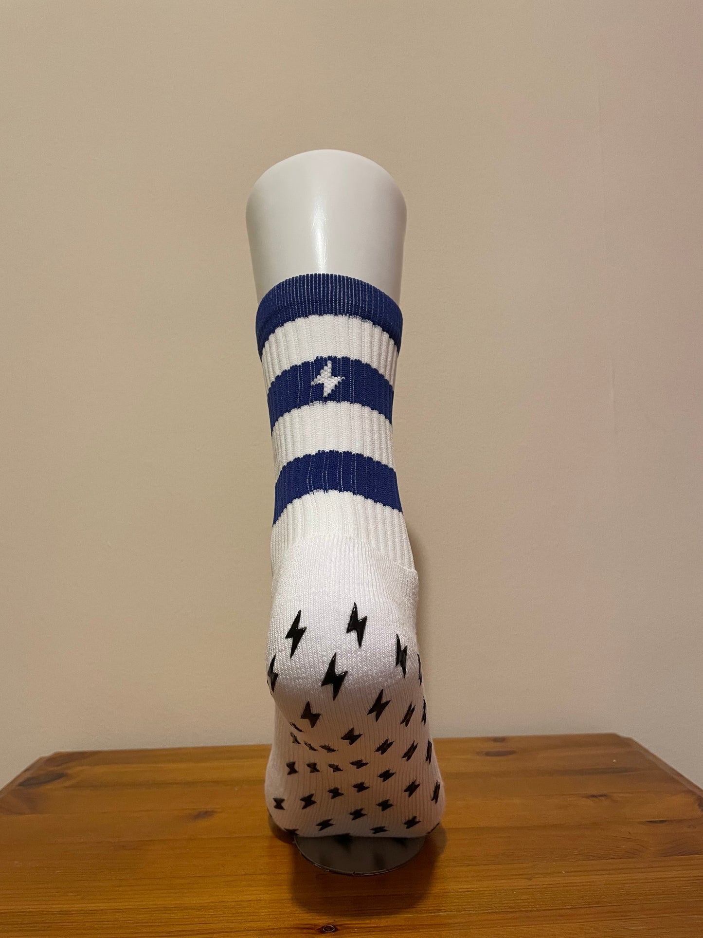 LIGHTNING GRIP SOCKS BLUE AND WHITE HOOPS