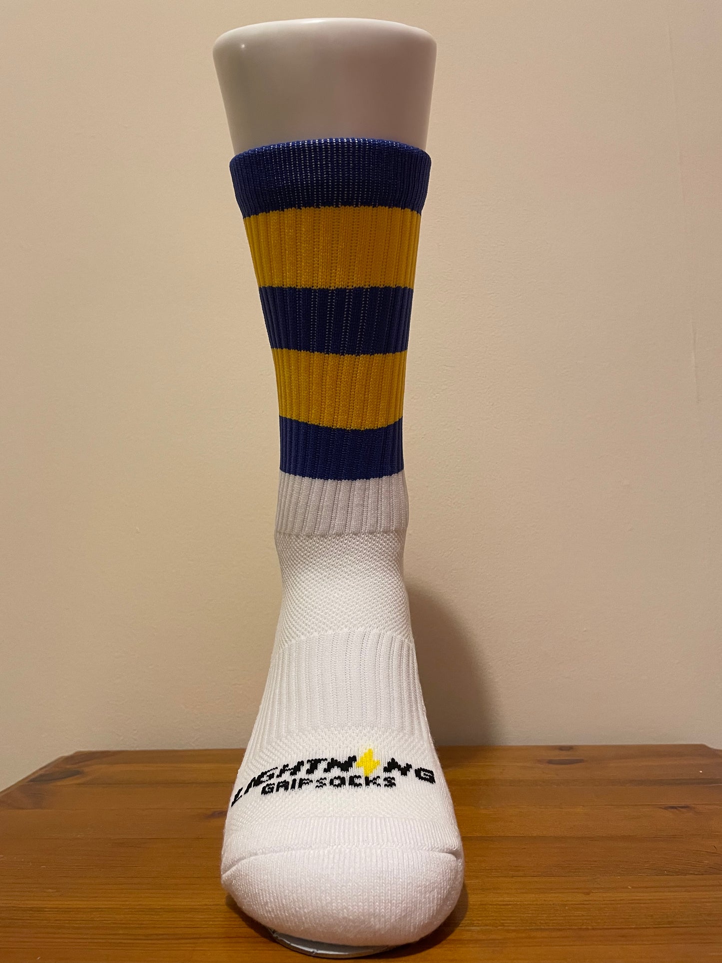 LIGHTNING GRIP SOCKS BLUE AND YELLOW HOOPS