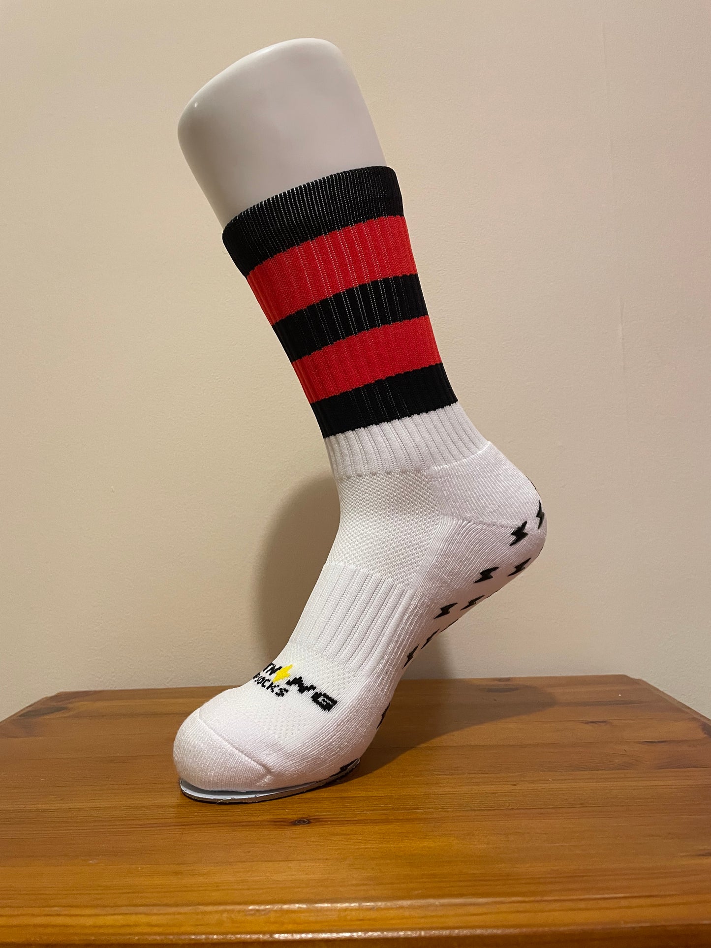 LIGHTNING GRIP SOCK RED AND BLACK HOOPS