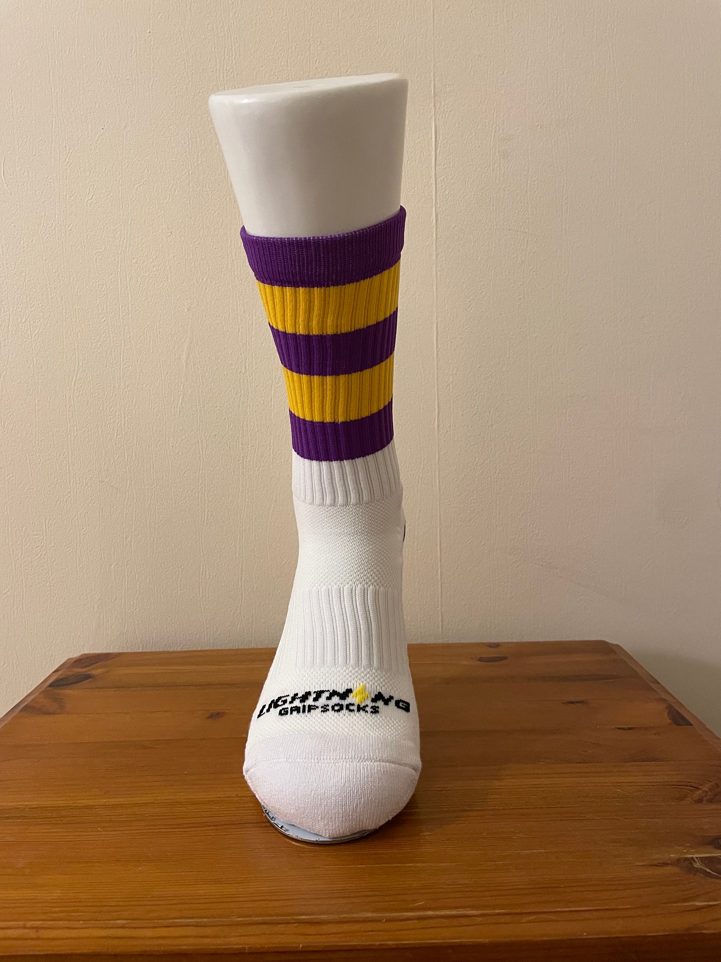 LIGHTNING GRIP SOCK PURPLE AND YELLOW HOOPS