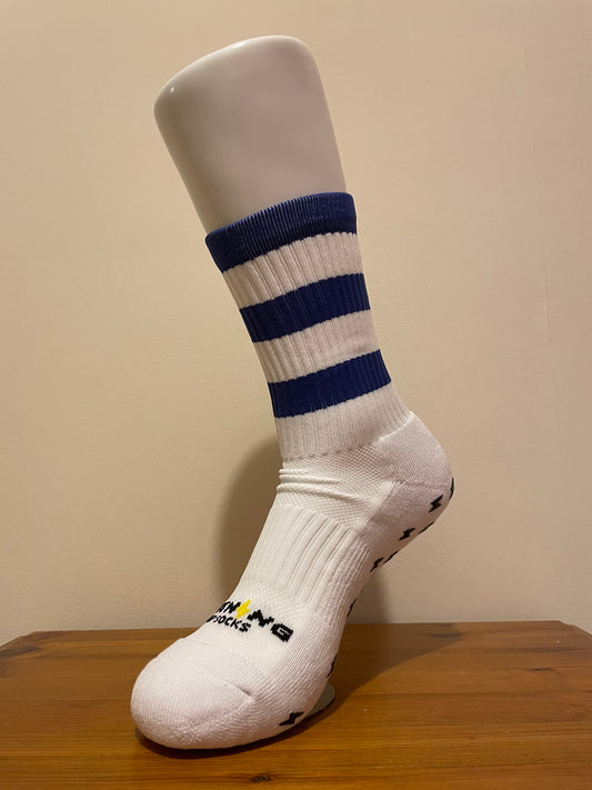 LIGHTNING GRIP SOCKS BLUE AND WHITE HOOPS