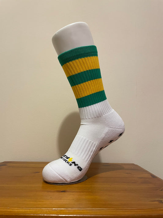 LIGHTNING GRIP SOCKS GREEN AND GOLD HOOPS